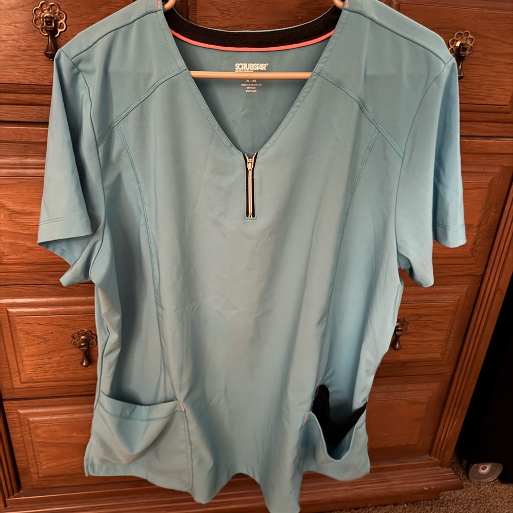 Women's Teal Zip-Front Blouse